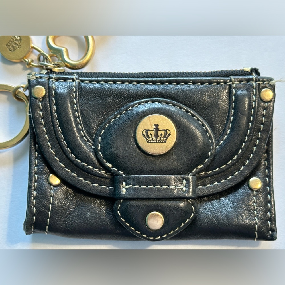 Juicy Couture Vintage Black Leather Keychain Charm Coin Purse Gold Accents - Picture 12 of 13